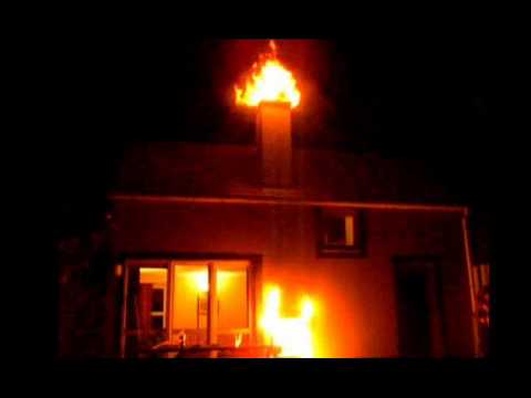 Chimney fire at night